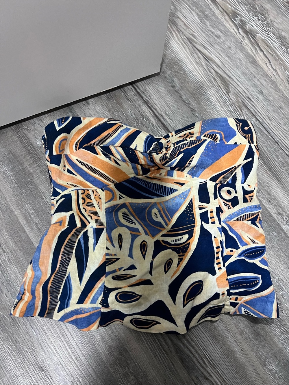Strapless Tropical Print Bustier Top in Navy and Peach